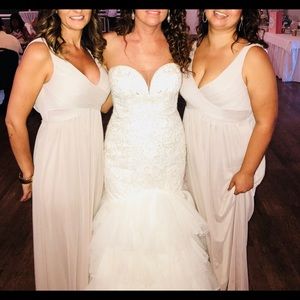 David Bridal's Cowl Neck Dress Biscotti Color